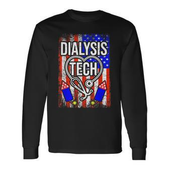 Dialysis Tech 4Th Of July American Flag Stethoscope Sparkler Long Sleeve T-Shirt - Seseable