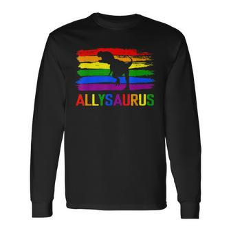 Dinosaur Lgbt Gay Pride Flag Allysaurus Ally Rex Men Boys Long Sleeve T-Shirt - Seseable