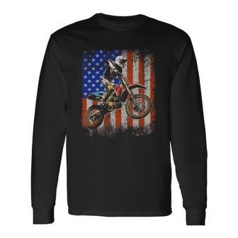 Dirt Bike American Flag Motocross Biker 4Th Of July Long Sleeve T-Shirt T-Shirt | Mazezy