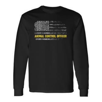 Distressed Patriotic Animal Control Officer Rescuer Us Flag Long Sleeve T-Shirt T-Shirt | Mazezy
