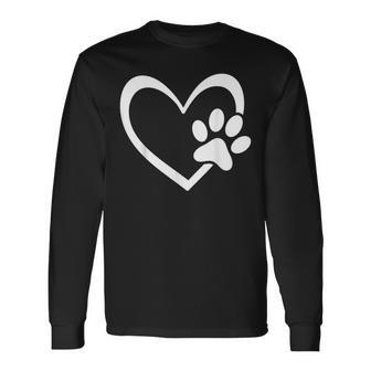 Dog Dad Mom Puppy Love Dogs Cats Paw Print Heart Fathers Day Long Sleeve T-Shirt - Thegiftio UK
