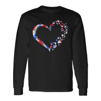 Dog Mom Dad Puppy Love Dogs Paw Heart Tie Dye 4Th Of July Long Sleeve T-Shirt - Seseable