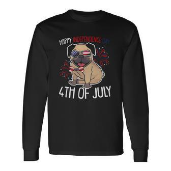 Dog Pug Happy 4Th Of July Usa American Flag Merica Long Sleeve T-Shirt T-Shirt | Mazezy