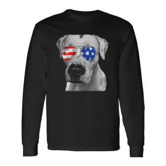 Dogo Argentino Dog Sunglasses Flag American 4Th Of July Long Sleeve T-Shirt T-Shirt | Mazezy