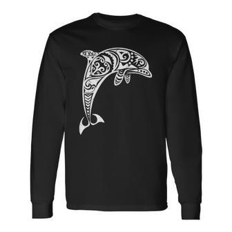 Dolphin Tribal Vintage Retro Throwback Vacation Long Sleeve T-Shirt T-Shirt | Mazezy