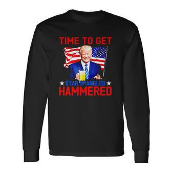 Donald Drunk Trump 4Th Of July Drinking Presidents Usa Flag Long Sleeve T-Shirt T-Shirt | Mazezy