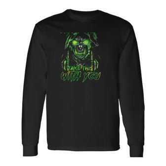 Dont Just Go Away Mad Take This With You Skull Middle Finger Long Sleeve T-Shirt T-Shirt | Mazezy