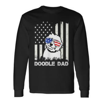 Doodle Dad 4Th Of July Us Flag Dog Dad Patriotic Long Sleeve T-Shirt - Seseable