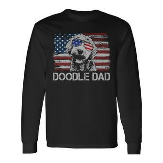 Doodle Dad Goldendoodle Dog American Flag 4Th Of July Long Sleeve T-Shirt - Seseable