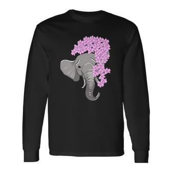 Elephant Hiding Behind Flowers Cute Animal Girls Long Sleeve T-Shirt T-Shirt | Mazezy