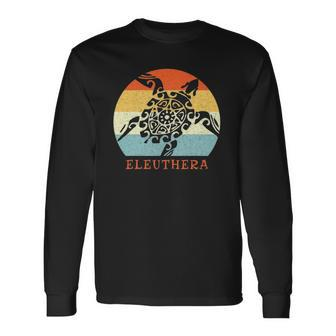 Eleuthera Bahamas Vintage Retro Tribal Sea Turtle Vacation Long Sleeve T-Shirt T-Shirt | Mazezy