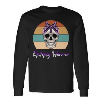 Epilepsy Warrior Skull Women Vintage Purple Ribbon Epilepsy Epilepsy Awareness V2 Unisex Long Sleeve | Favorety DE