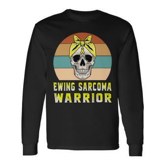 Ewings Sarcoma Warrior Skull Women Vintage Yellow Ribbon Ewings Sarcoma Ewings Sarcoma Awareness Long Sleeve T-Shirt - Monsterry UK