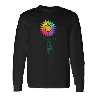 Faith Cross Flower Rainbow Christian Long Sleeve T-Shirt T-Shirt | Mazezy
