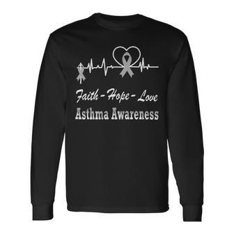 Faith Hope Love Asthma Awareness Heartbeat Christian Cross Grey Ribbon Asthma Asthma Awareness Unisex Long Sleeve | Favorety DE