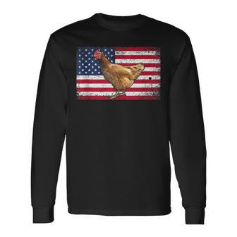 Farmer Dad 4Th Of July Patriotic Chicken Daddy V2V3 Long Sleeve T-Shirt - Seseable