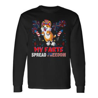 My Farts Spread Freedom American Flag Corgi Fireworks Long Sleeve T-Shirt - Monsterry DE