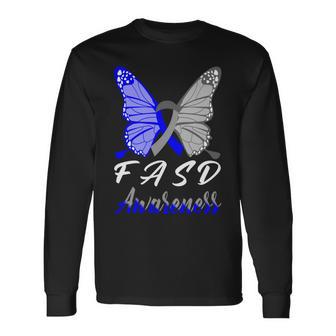 Fasd Awareness Butterfly Blue And Grey Ribbon Fetal Alcohol Spectrum Disorder Fetal Alcohol Spectrum Disorder Awareness Unisex Long Sleeve | Favorety CA