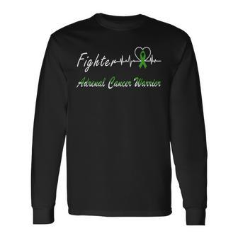 Fighter Adrenal Cancer Warrior Heartbeat Green Ribbon Adrenal Cancer Adrenal Cancer Awareness Unisex Long Sleeve | Favorety AU