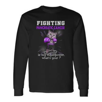 Fighting Cat Pancreatic Cancer Awareness Long Sleeve T-Shirt - Thegiftio UK