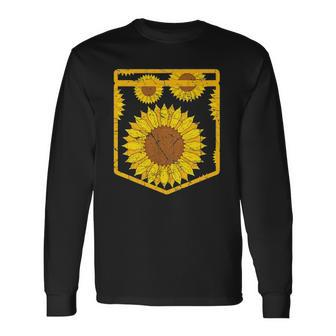 Florist Floral Cute Yellow Flower Pocket Sunflower Long Sleeve T-Shirt T-Shirt | Mazezy