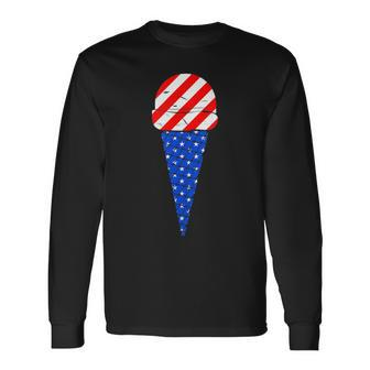 Fourth Of July American Flag Ice Cream Long Sleeve T-Shirt - Seseable