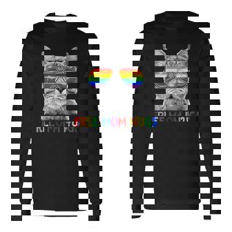 Free Mom Hugs Purride Proud Ally Cat Rainbow Flag Lgbt Pride Long Sleeve T-Shirt - Thegiftio