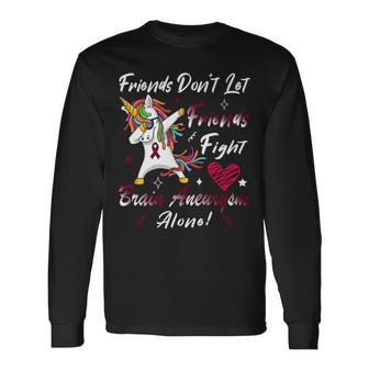 Friends Dont Let Friends Fight Brain Aneurysm Alone Unicorn Burgundy Ribbon Brain Aneurysm Bpd Brain Aneurysm V2 Unisex Long Sleeve | Favorety CA