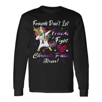 Friends Dont Let Friends Fight Chronic Pain Alone Unicorn Purple Ribbon Chronic Pain Support Chronic Pain Awareness Unisex Long Sleeve | Favorety AU