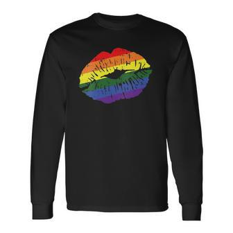 Gay Kiss Rainbow Pride Flag Sexy Lips Proud Lgbt Q Ally Long Sleeve T-Shirt T-Shirt | Mazezy
