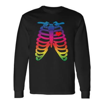 Gay Rainbow Pride Lgbt Halloween Skeleton Long Sleeve T-Shirt T-Shirt | Mazezy