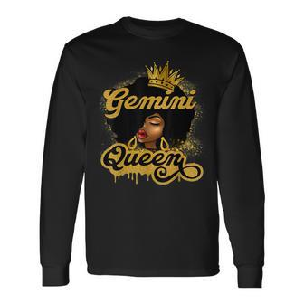 Gemini Queen Birthday Girl Afro Woman Black Queen Zodiac Long Sleeve T-Shirt - Seseable