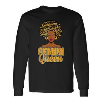 Gemini Zodiac Black African Afro Queen May June Birthday Long Sleeve T-Shirt - Seseable