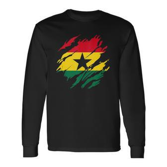 Ghanaian Flag Ghana Torn Print Long Sleeve T-Shirt | Mazezy
