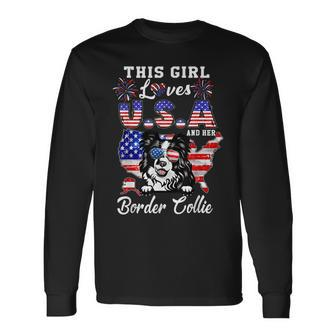 This Girl Loves Usa And Her Dog 4Th Of July Border Collie Long Sleeve T-Shirt - Seseable