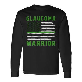 Glaucoma Warrior Usa Flag United States Flag Green Ribbon Glaucoma Glaucoma Awareness Unisex Long Sleeve | Favorety UK