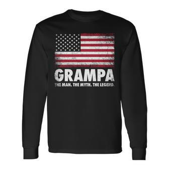 Grampa The Man Myth Legend Fathers Day 4Th Of July Grandpa Long Sleeve T-Shirt - Seseable