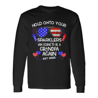 Grandpa Again 2022 4Th Of July Baby Pregnancy Announcement Long Sleeve T-Shirt - Seseable