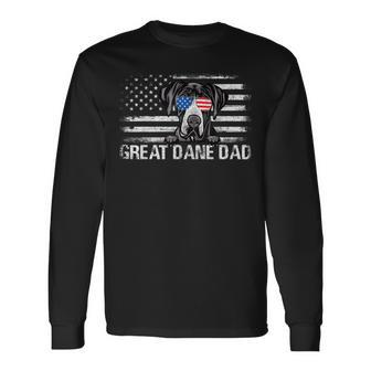 Great Dane Dad American Flag 4Th Of July Patriotic Long Sleeve T-Shirt - Seseable