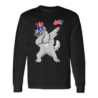 Great Pyrenees Dabbing Dog Dad 4Th Of July Long Sleeve T-Shirt - Seseable