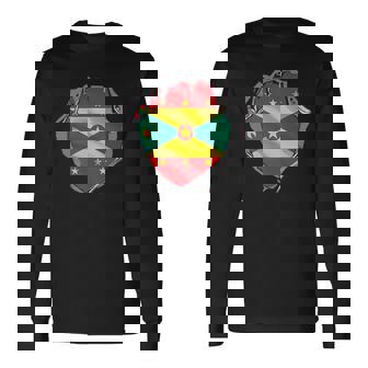 Grenada Heart Cutout With Grenadian Flag On Grenada Long Sleeve T-Shirt T-Shirt | Mazezy