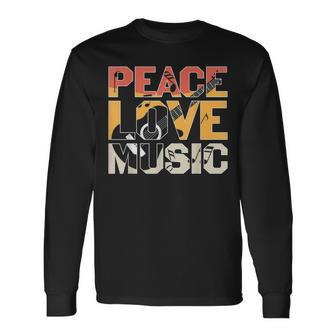 Guitar Retro Peace Love Music Band Guitarist Long Sleeve T-Shirt - Seseable
