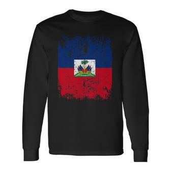 Haiti Flag Vintage Haiti Long Sleeve T-Shirt T-Shirt | Mazezy