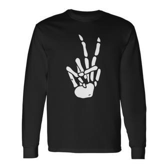 Halloween Skeleton Peace Sign Skeleton Bones Hand Long Sleeve T-Shirt - Thegiftio UK