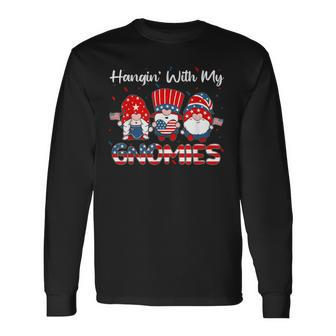 Hanging With My Gnomies Cute Patriotic 4Th Of July Gnome Long Sleeve T-Shirt - Seseable