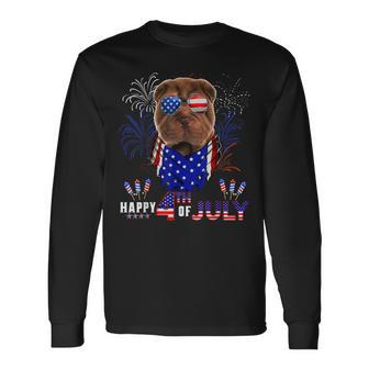 Happy 4Th Of July American Flag Shar Pei Sunglasses Long Sleeve T-Shirt - Seseable