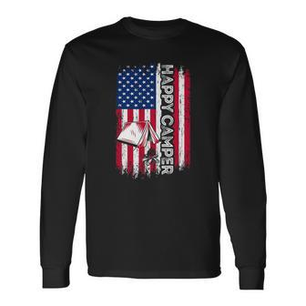 Happy Camper American Flag Camping Hiking Lover Long Sleeve T-Shirt T-Shirt | Mazezy DE