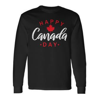 Happy Canada Day Maple Leaf Canadian Flag Long Sleeve T-Shirt - Seseable