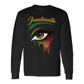 Happy Juneteenth 1865 Bright Eyes Melanin Retro Black Pride Long Sleeve T-Shirt T-Shirt | Mazezy