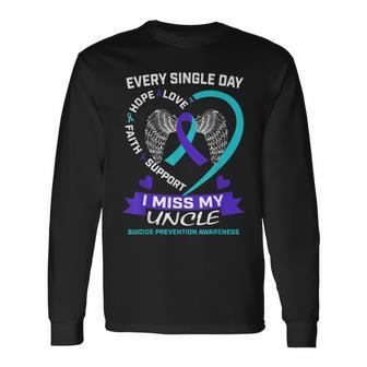 Heart Teal Purple Miss My Uncle Suicide Awareness Prevention Long Sleeve T-Shirt - Thegiftio UK